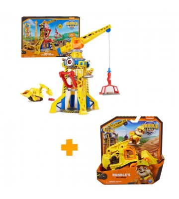 Paket: Rubble och hans lag interaktiv kran med ljud 60 cm + grundfordon Rubble