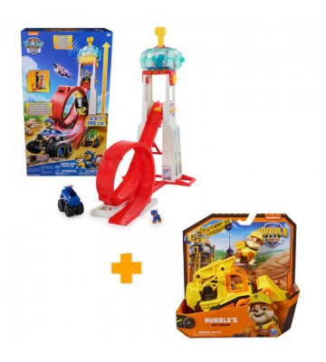 Prisvärt paket: Paw Patrol stor torn Rescue Wheels + Rubble & Crew fordon Rubble