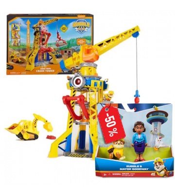 Paket: Rubble och hans gäng interaktiv kran 60 cm + borgmästare Goodway och Rubble till halva priset