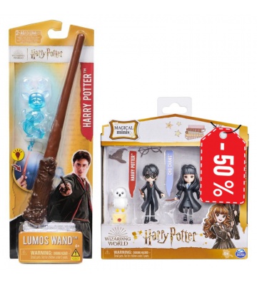 Harry Potter trollstav med lysande Patronus + Harry och Cho figurer till halva priset