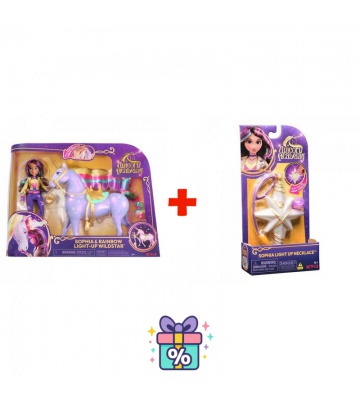 Paket: Enhörningsakademin ljus Polárka 28 cm och Sophia 24 cm + halsband med ring