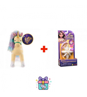 Prisvärt set: Unicorn Academy plysch enhörning Květka 38 cm + halsband med ring