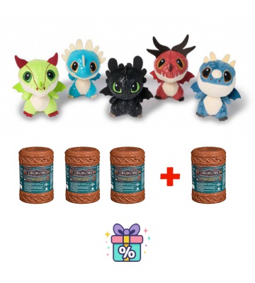 ERBJUDANDE 3+1 gratis: Hur man tränar sin drake - 4 plyschdrakar i en tunna till priset av 3