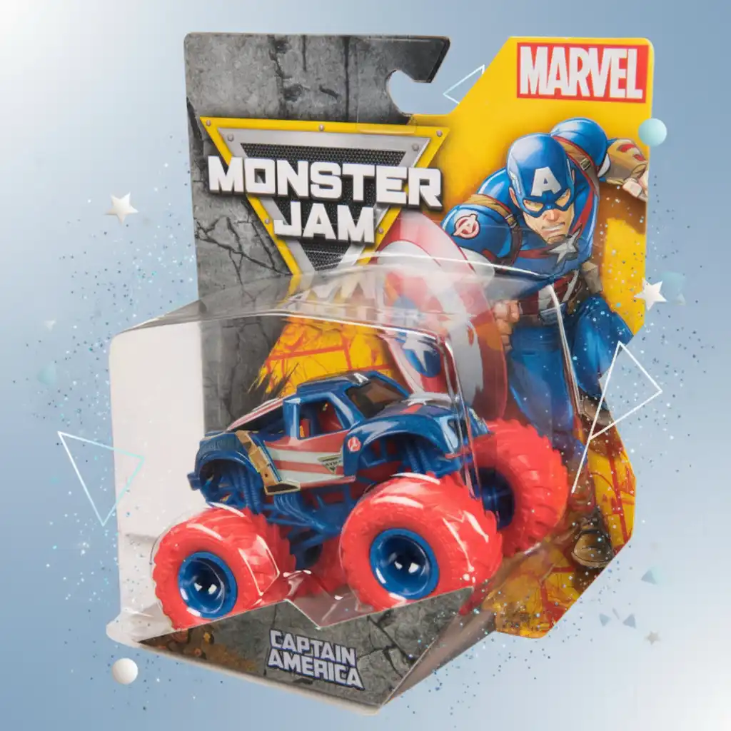 Utöka din samling med en unik kombination av Marvel och Monster Jam.