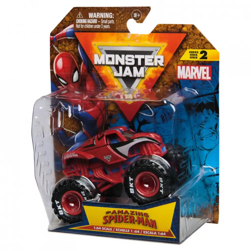 Upplev oändlig action med monstertruck i Spider-Man-färger!