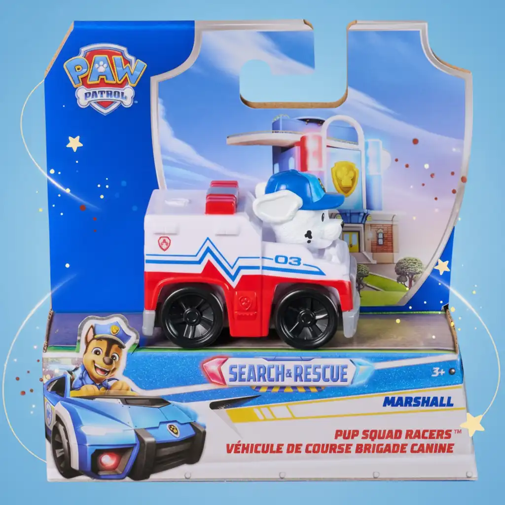 Head into action with fearless firefighter Marshall and his vehicle!