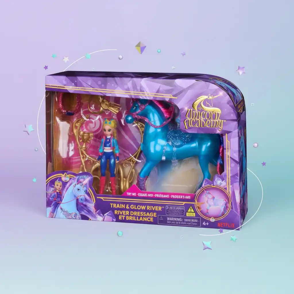 Magical light effects activated by the gem on the unicorn's chest.